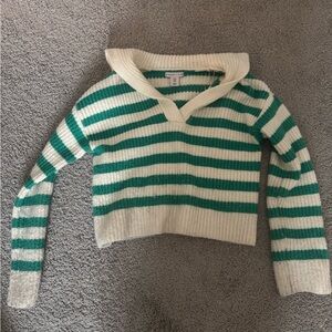 Sincerely Jules Green and Cream V-Neck Sweater